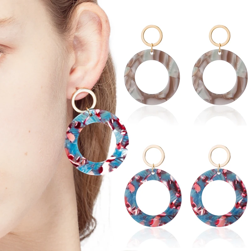 

CARSINEL Brand New Fashion Round Acrylic Acetic Acid Drop Earrings For Ladies Gold color Big Earrings Jewelry Wholesale ER0712