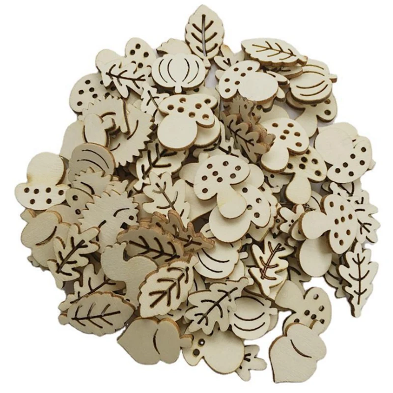 200PCS Wooden Cartoon Pieces Wood Animal Mushroom Leaf Embellishments for DIY Art Craft Decoration | Дом и сад