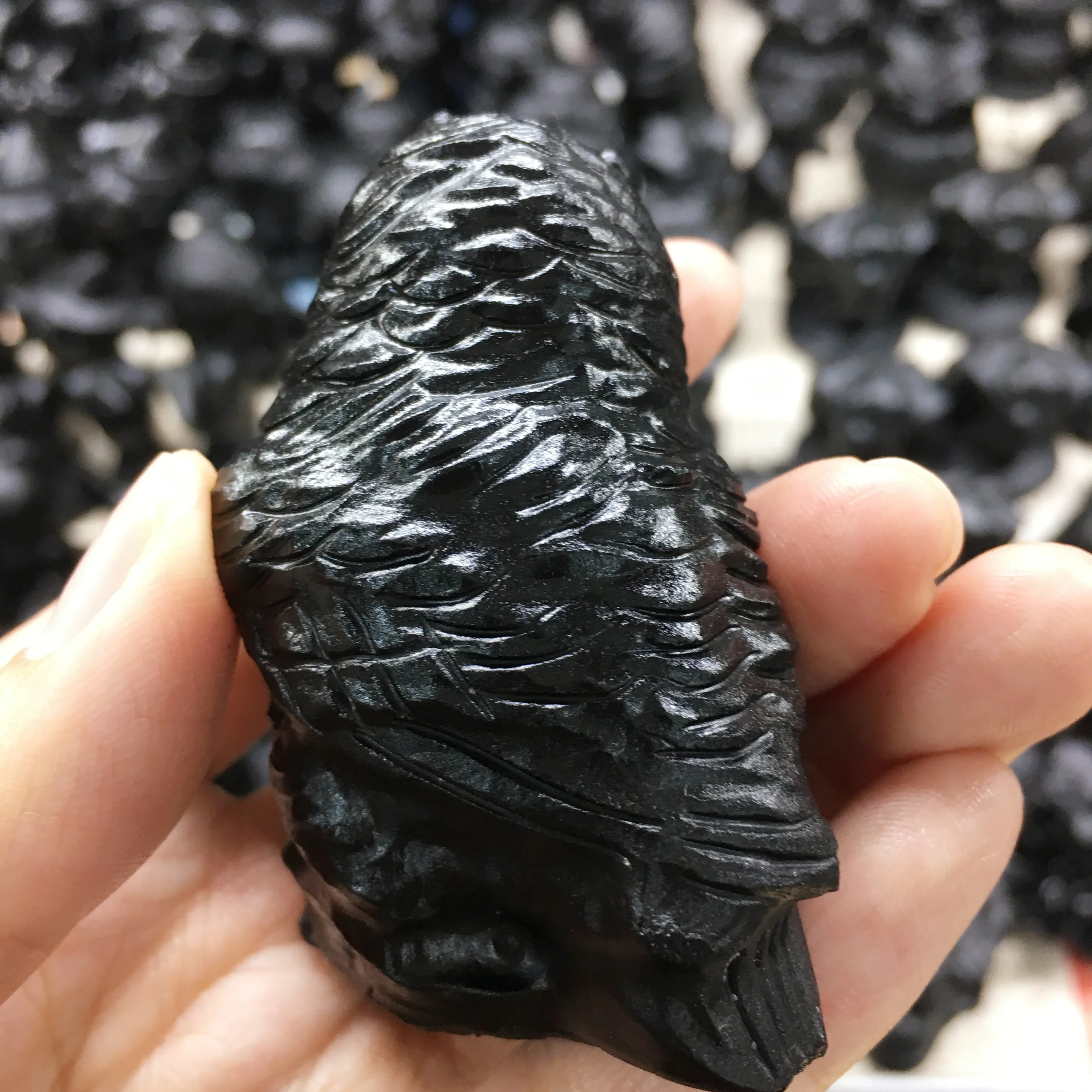 Cute Natural Stone Black Obsidian Handmade Carved Egyptian owl God Animal Powerful Statue For Home Decoration Gift 3