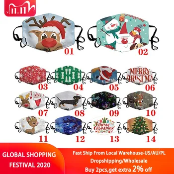 

Christmas Unisex Printed Masks Christmas Tree Santa Claus Elk Printed Windproof Masks Adjustable Breathable Washable Mask