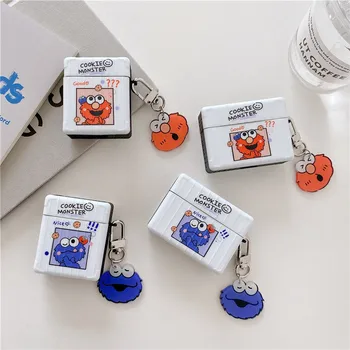 

Cartoon Cute Sesame Street Elmo Wireless Bluetooth Earphone Case for AirPods 2 1 Pro Soft TPU Cover with Pendant Ornament