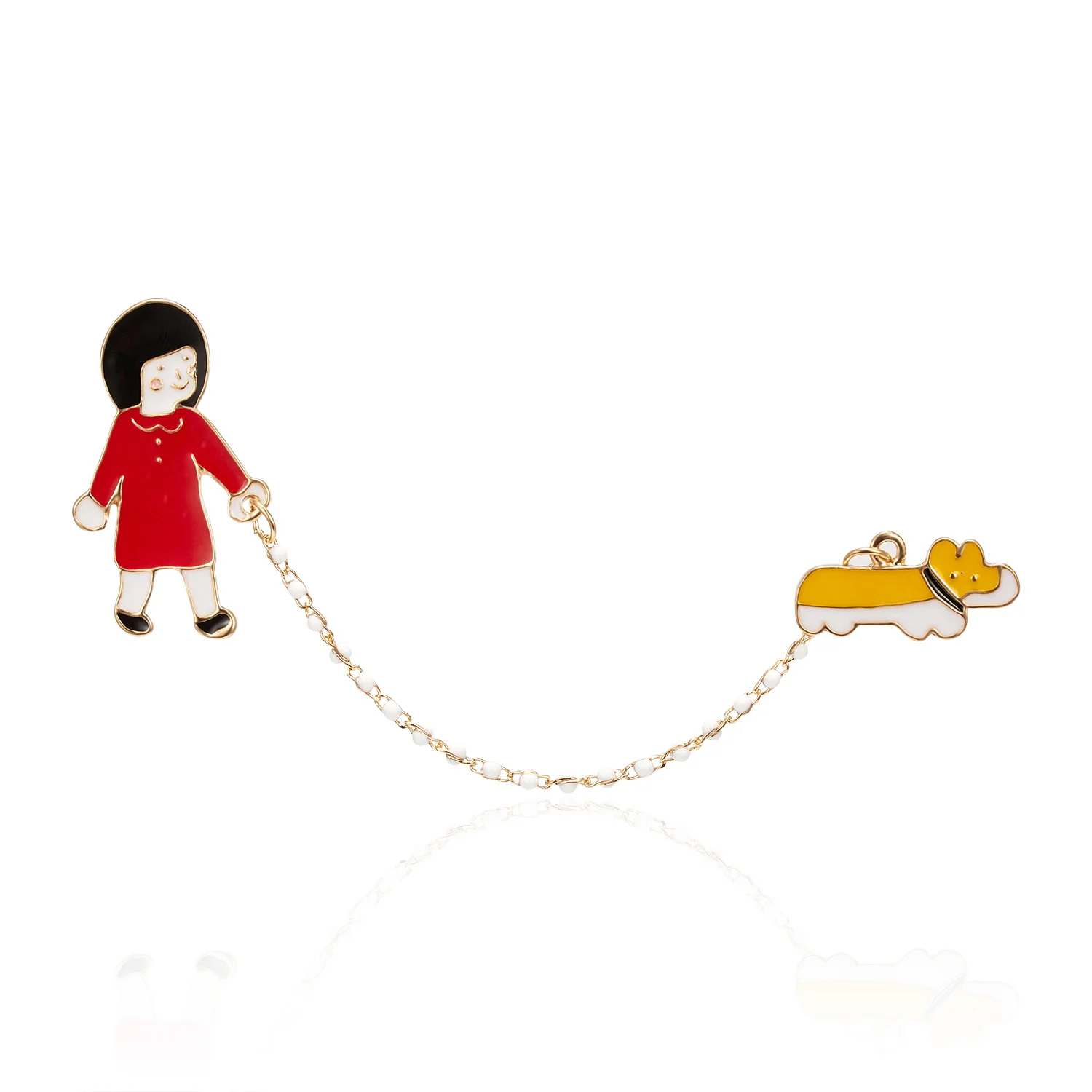 Милая девушка, гуляющая собака, скакающая веревка, вытягивающая шар, броши с цепочкой, эмалированный значок, Детский мультфильм, ювелирное изделие, нагрудная булавка, подарок - Metal color: 1