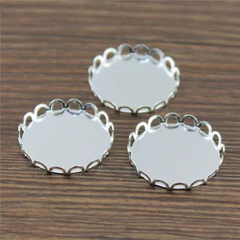 

20pcs Shiny Silver Color Fit 20mm Cabochon Copper Material Lace Edge Cameo Cabochons Base Setting Charms Pendant