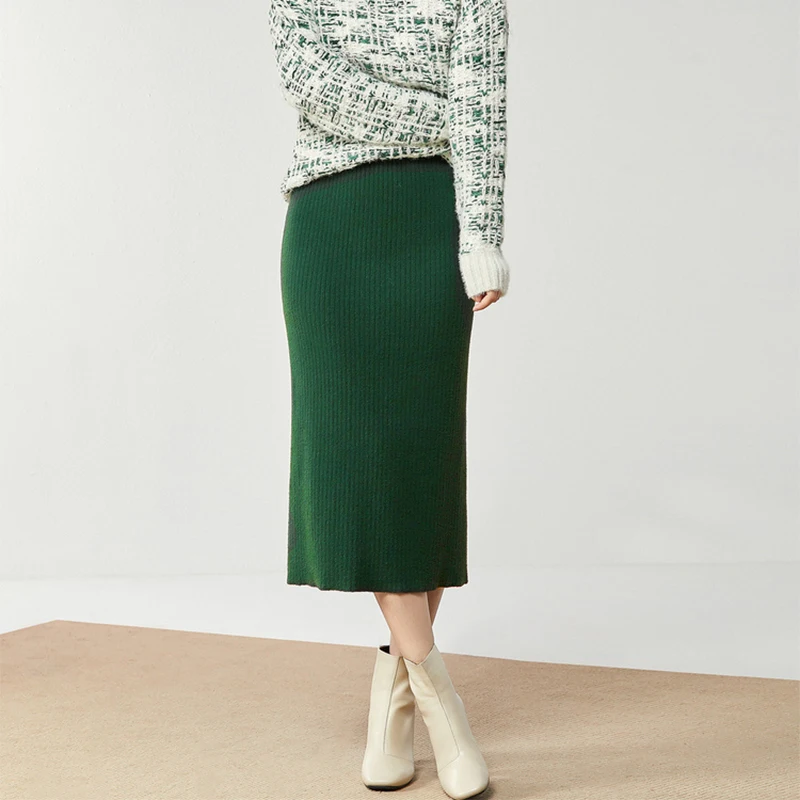 Весенняя, осенняя, зимняя, Готическая, черная, верблюжья, коричневая, зеленая, в полоску, вязаная юбка, английский консервативный стиль, эластичная резинка на талии, раздельная, вязаные юбки