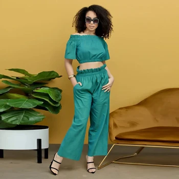 

TWO PIECE SET Women Sexy Ruffle Crop Top Off Shoulder Wide Leg Pants Celebrity Evening Party Outfits 2 PIECE Set Palazzo Summer