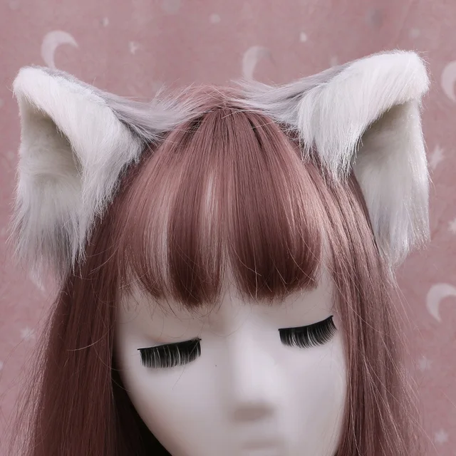 Ears Cosplay Gothic Lolita Cat Ears Cosplay  Chinese Headdress Anime Decor  Gothic Accessories Fox Ears Decor Kawaii Accessories white-gray