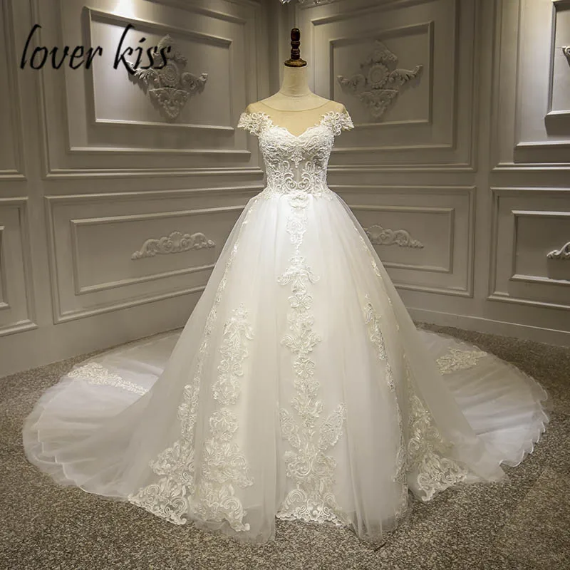 Любовник Поцелуй Vestidos De Noiva кружевное свадебное платье 2021 Cap рукавом Кружева Up