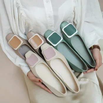 

2020 Fashion Women's Ballet Flats Shoes Spring Autumn Ladies Footwear Females Slip-On Shallow Loafers Green Work Single Shoes