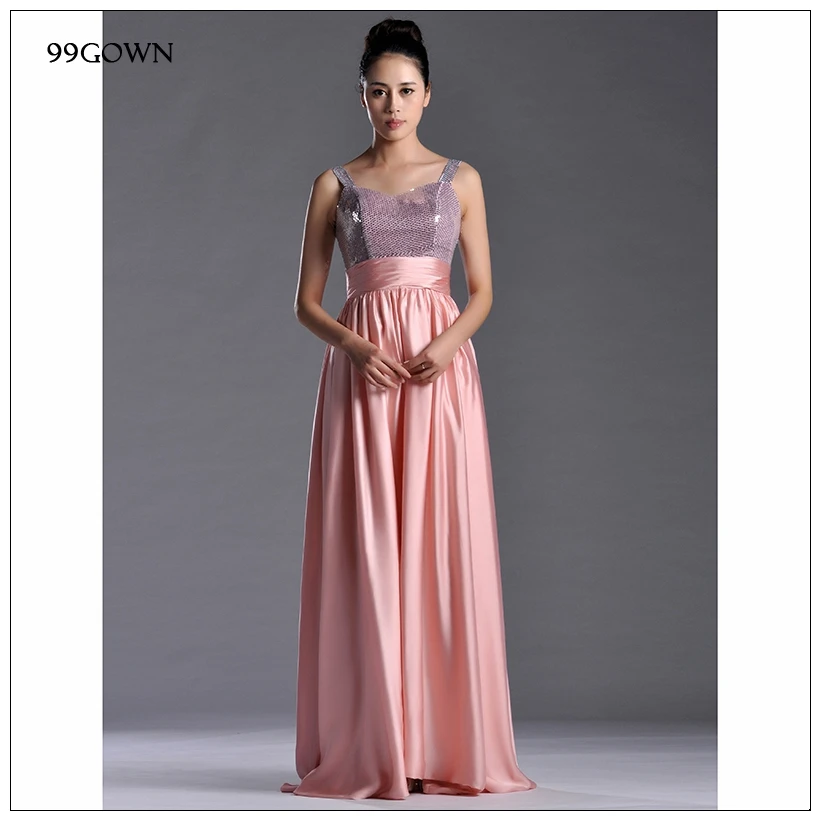 99GOWN, розовые шифоновые длинные платья для женщин,, свадебное платье, роскошное, с блестками, на тонких бретелях, платья подружек невесты