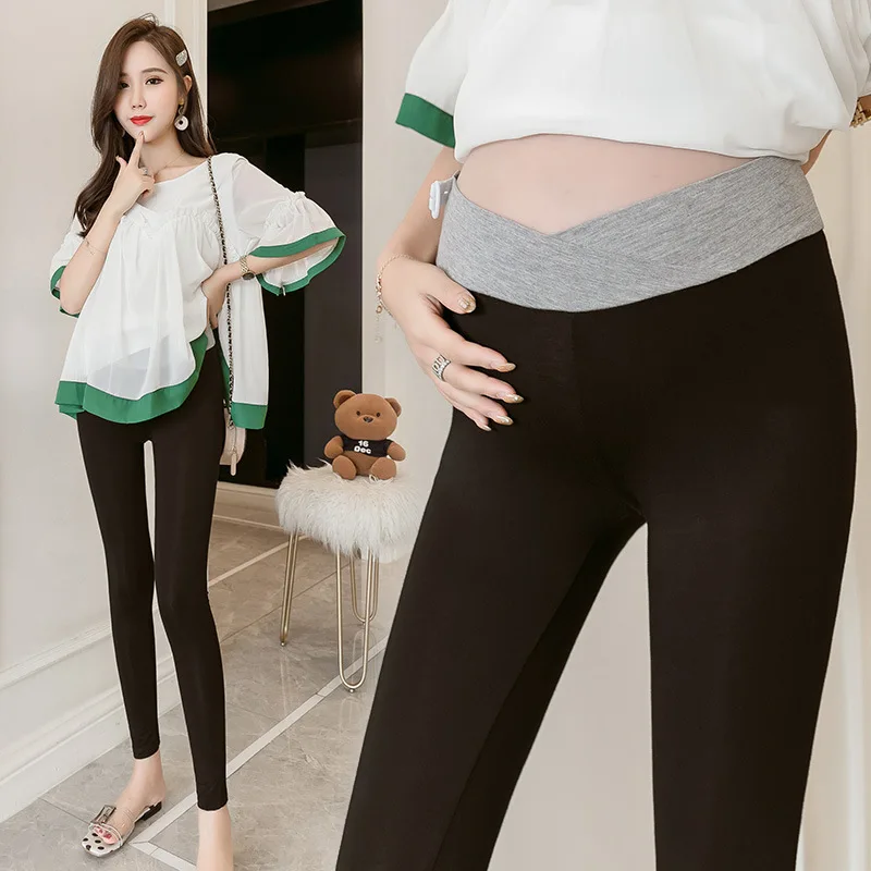 

2019 Summer Low-Rise Pregnant Women Ultra-Thin Modal Leggings Solid Color Style Outer Wear Capri Pants Skinny Pants