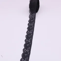 White Embroidered Elastic Lace Ribbon - 10 Yards of 25mm Trim for Sewing, Crafts, and Garment Accessories (Black)