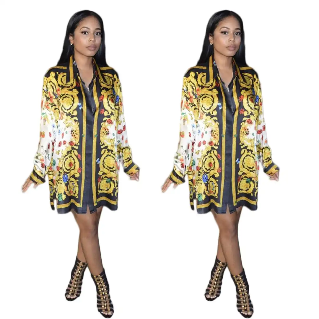 baroque print shirt dress