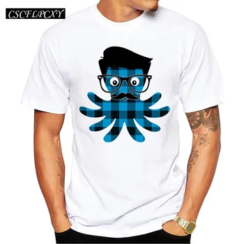 

2019 Men's Hipster Plaid Octopus Printed T-Shirt Short Sleeve Casual Tops Funny Men T Shirts Tee Tops