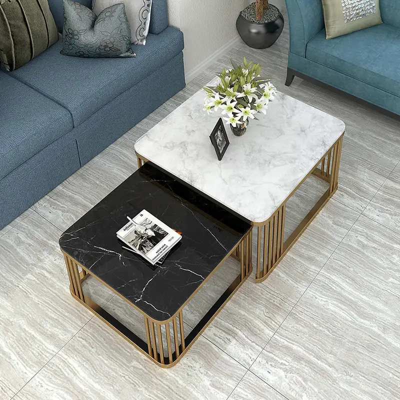 Square Marble Top Convertible Coffee table combination 2