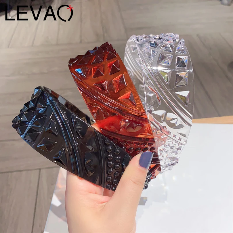 

LEVAO New Fashionable Translucent Acrylic Hair Band Headband Pineapple Embossed Pattern Bezel Turban Women Girls Hair Accessory