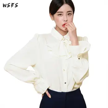 

Spring Womens Chiffon Shirt Long Sleeve Loose White Top Bow Blouses Plus Size Vintage Elegant Office Ladies Blouse Tops Shirts