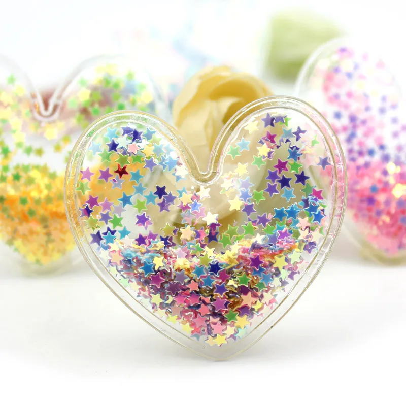 12Pcs 5*4.7cm PVC Heart Transparent Bling bling Flowing Appliques for Kids BB clip and DIY headwear Accessories wholesale | Дом и сад
