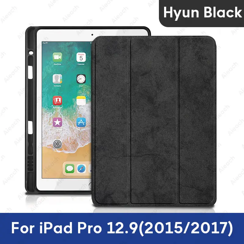 12.9 2015 17 Black 2 Чехол для iPad Pro 12,9 с держателем-карандашом из искусственной кожи, передняя крышка, мягкий силиконовый чехол для iPad Pro 12,9 - Цвет: 12.9 2015 17 Black 2