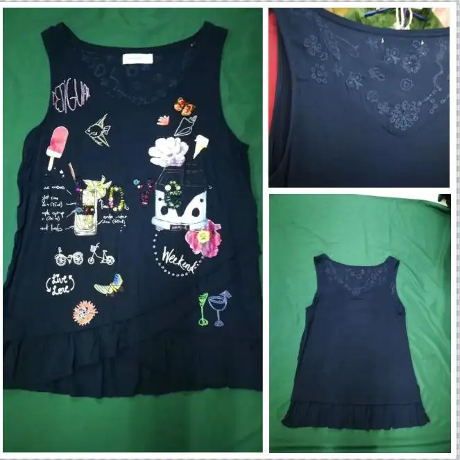 Испанская DEG вышитая рубашка без рукавов, футболка, жилет, XS-XXL