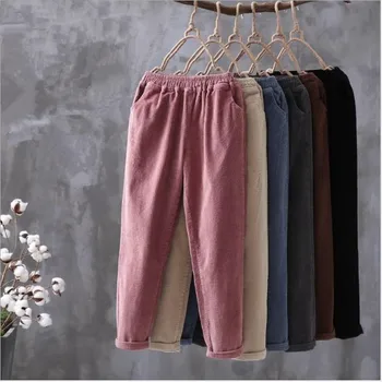 

New 2020 Spring Autumn Women Pants Plus Size Corduroy Harem Pants all-matched Casual Black Loose Trousers Top quality
