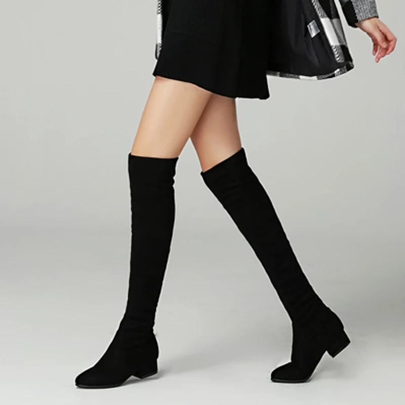 Boots Women Shoes Heel Over-The-Knee Thigh Ladies Autumn Sexy Winter Flock Slim-Fit Elastic