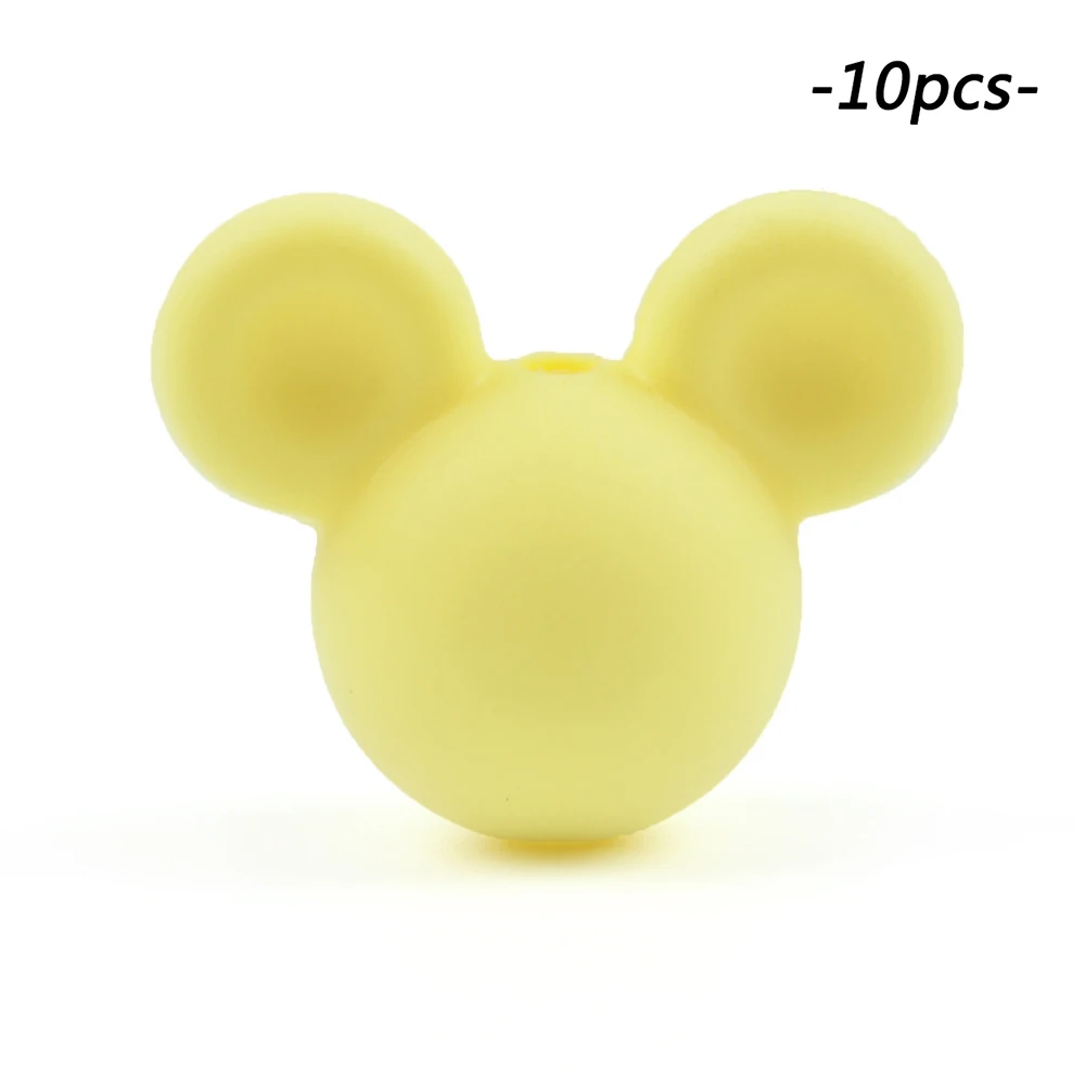 cream yellow 10 шт./лот Микки Детские Прорезыватели для зубов мультфильм силиконовые бусины для ожерелья мужчин Прорезыватель без BPA игрушки интимные аксессуары кормящих DIY - Цвет: cream yellow