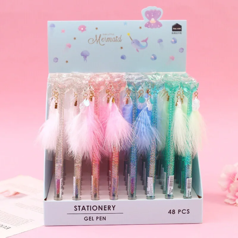 

48pcs Kawaii Laser fish tail Gel Pens black gel ink pens for writing Cute stationery office school supplies 0.5mm
