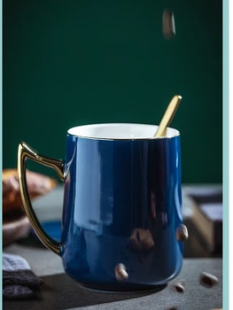 

Creative Ceramic Cup Coffee Office Handle Spoon with Lid High Capacity Nordic Design Nordic Design Koffiekop Drinkware BE50mg