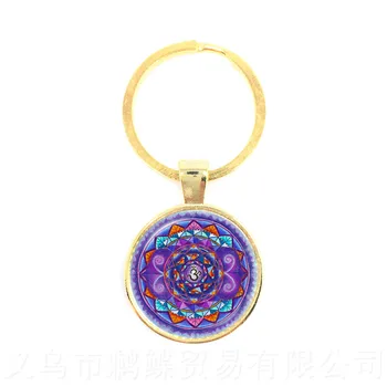 

Vintage Fashion Men Women Mandala Glass Cabochon Keychain Buddhism Zen Charm Purse Bag Car Pendant Key Holder