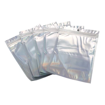 

100Pieces Resealable Smell Proof Bags Foil Pouch Bag Flat Zipper Closure Bag for Party Favor Food Storage (Holographic Color, 5.