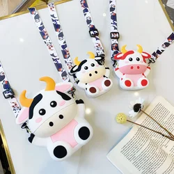 Kawaii Cow Pop It inquieto Toys Push Rainbow, monedero, cartera para mujer, bolso cruzado de sílice con hoyuelos simples para niña, navidad