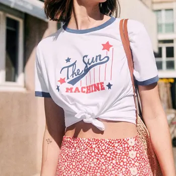 

Women Thsirts 2019 Summer Street Retro Letter Design Cotton Short-sleeved T-shirt