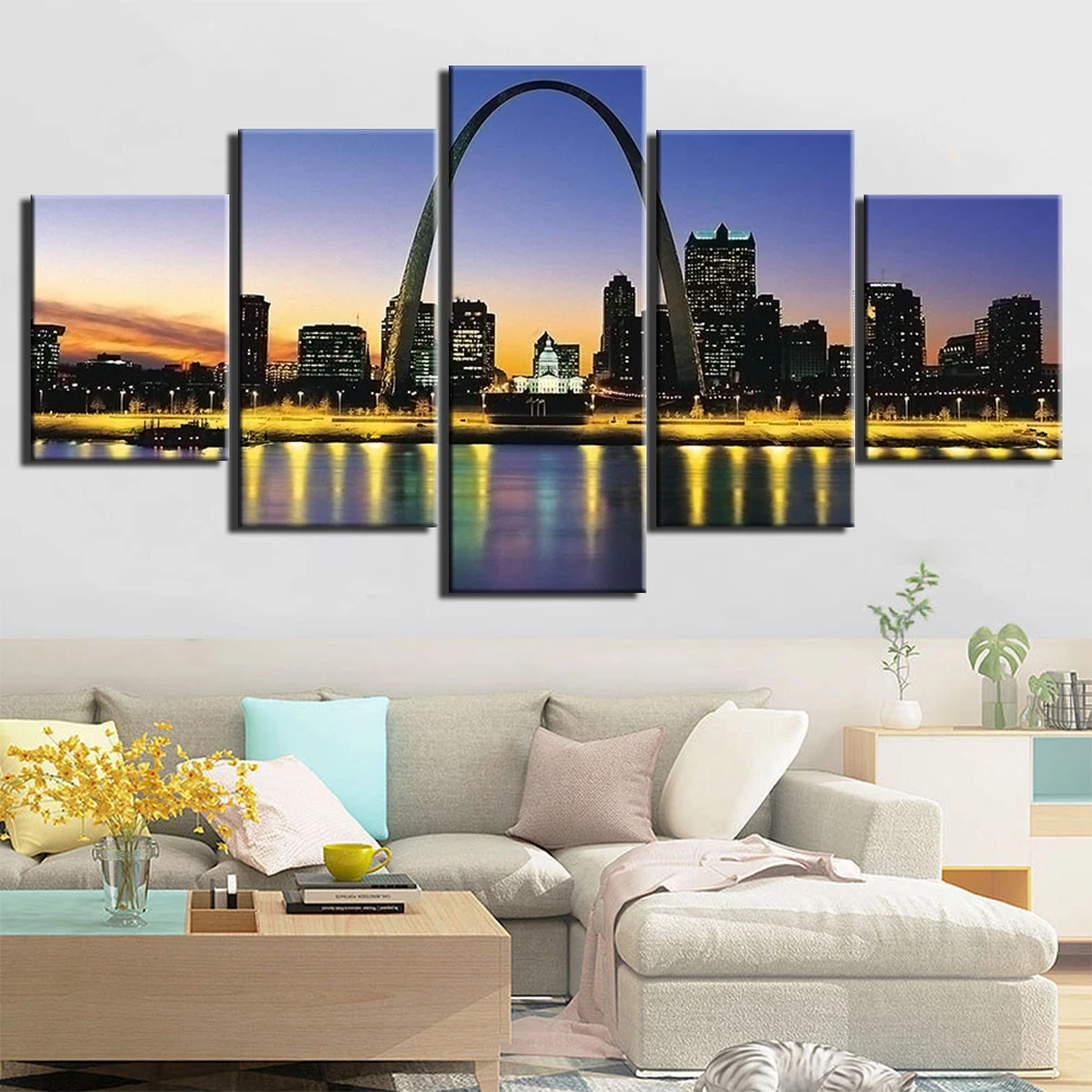 

No Framed Canvas 5 Pieces City View Sunset Landscape HD Printed Wall Art Posters Pictures for Living Room Home Decor Paintings