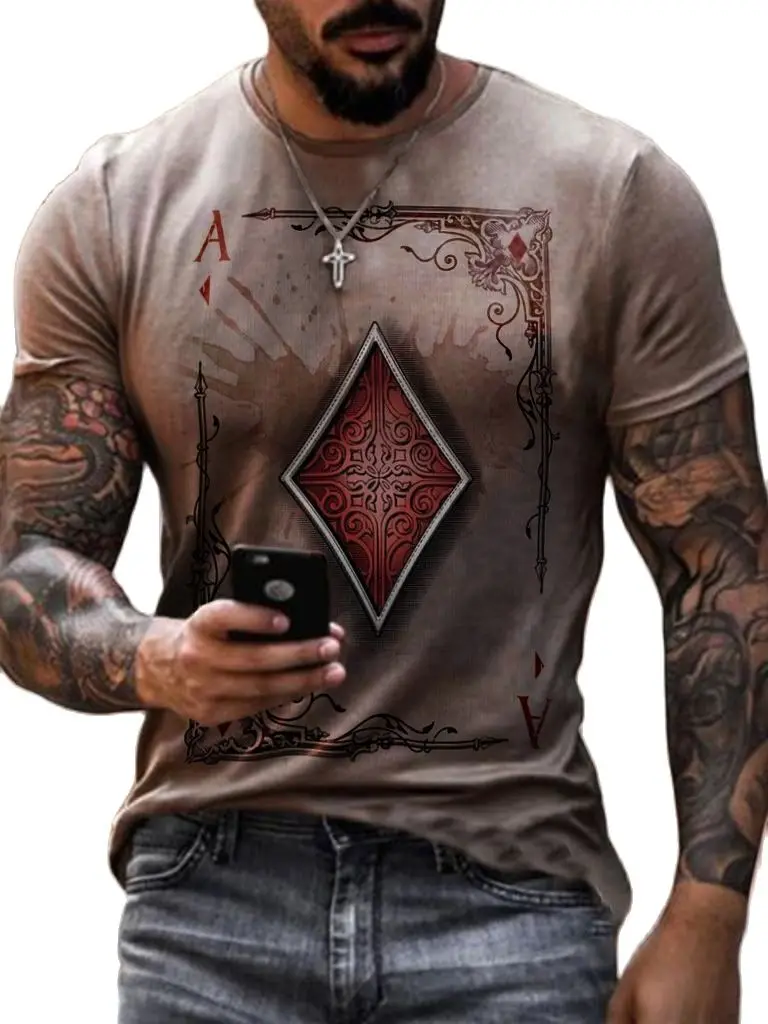 High Quality 3d T Shirt Playing Card Print Fashion Newmen's Autumn Short Sleeve Pattern Loose O Neck Street Men's Casual Clothes