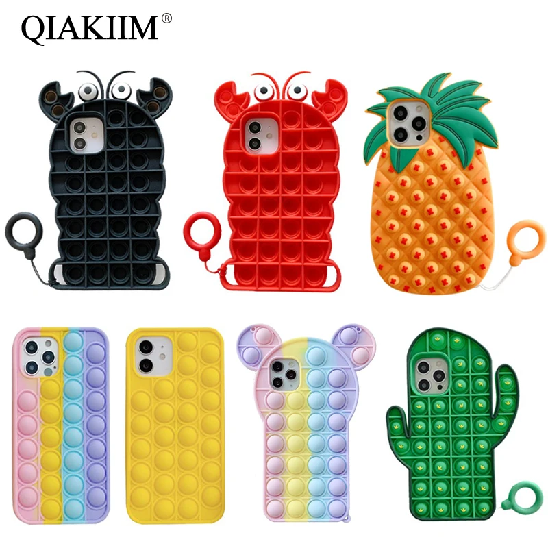 Phone Cases For iPhone 12 Mini 11 Pro Max XS XR X 8 7 6 6S Plus SE Case Reliver Stress Pop Toy Push Bubble Antistress Soft Cover | Мобильные