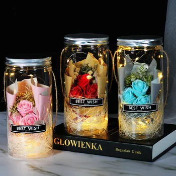 

New 2020 Soap flower lantern vase Rose In Flask Led Rose Flower Light Mother's Day Valentines Day Gift Beauty And Beast
