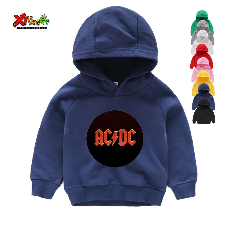 Детские толстовки с капюшоном, футболка с буквенным принтом и логотипом AC DC, Детские повседневные толстовки с капюшоном с графикой AC/DC для мальчиков и девочек, толстовки для малышей, 8 лет - Цвет: Kids Hoodies
