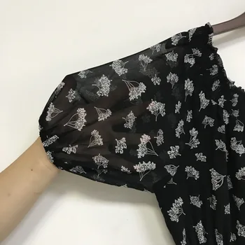 

Women's Black Long Dress Short Sleeve Asymmetry Flower Printed Slash Neck Elastic Waist Spring Summer Ladies Midi Dresses 2020