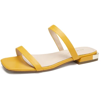 

Designer Shoes Women Luxury 2020 Open Toe Flats Slip on Slipper Ladies Red Yellow Mules 11803ASH4567