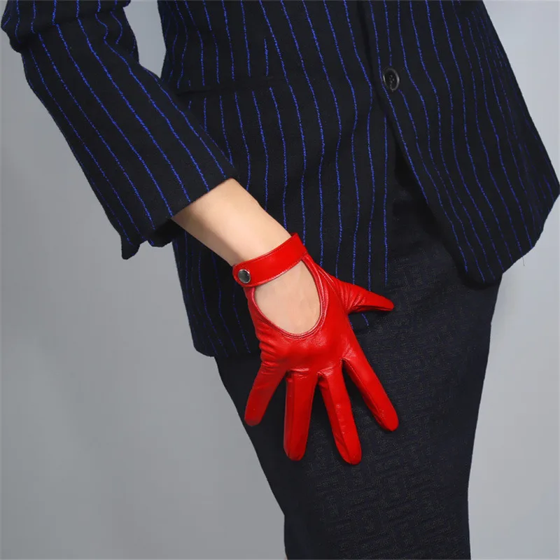 Перчатки из натуральной кожи с сенсорным экраном, перчатки из чистой овчины, черные короткие перчатки с шелковой подкладкой TB04 - Цвет: Красный