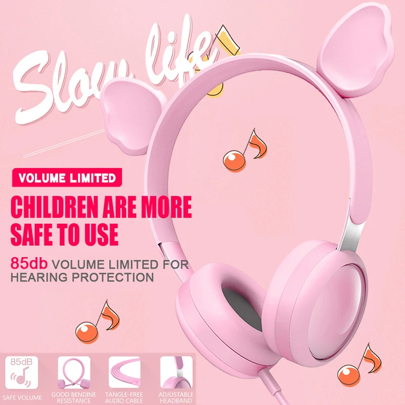 Cute Kids Wired Headphone 3 5mm Music Stereo Earphone 85db Volume Limited Headset for Girls Birthday Gifts