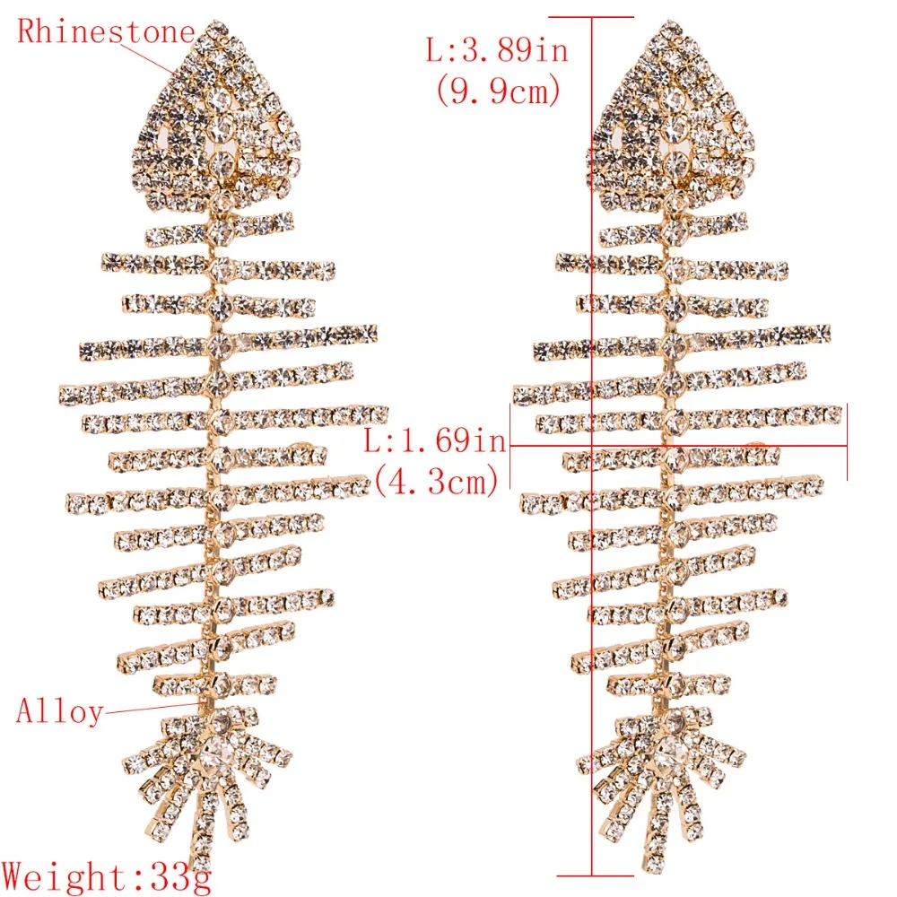 Блестящие Стразы Подвески в виде рыбьей кости Висячие серьги для женщин модные ювелирные изделия бохо Макси массивные серьги аксессуары Лидер продаж