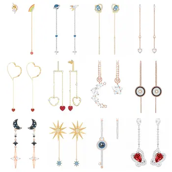 

High Quality SWA ED010 Earring Original 1: 1 Ladies Fashion Pop Cartoon Star Heart Shape Love Moon Ear Line Earring Jewelry.