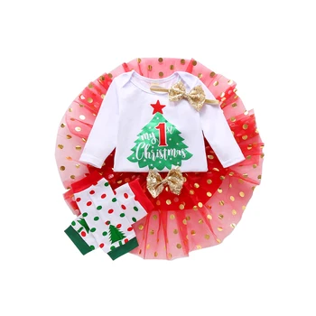 

Baby Girls Outfit Dress Christmas Infants Long Sleeve Bodysuit+Red Tutu Skirt+Bow+Leg Warmers Holiday Set
