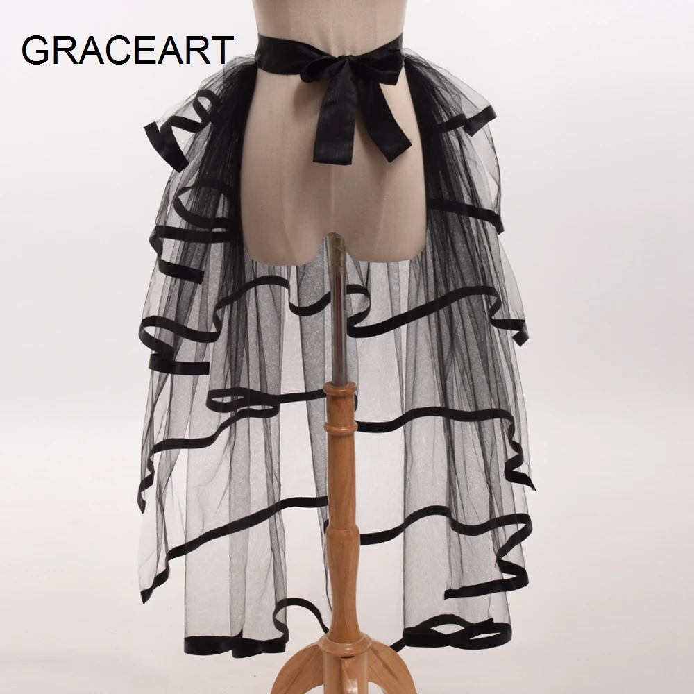 Black Burlesque Bustle Skirt Sexy Steampunk Goth Victorian Halloween Tiered Bridal Overskirt