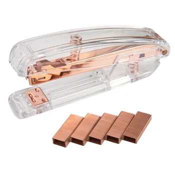 

Rose Gold High-grade Transparent Plastic Stapler Office Study Binding Machine JR Deals
