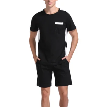 

INCERUN Summer Men Pajamas Sets Short Sleeve Patchwork Sleepwear Shorts Nightwear Bodybuilding Workout Men Sets Lounge Homewear