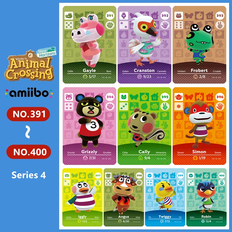 Animal Croxxing NO.391 ~ 400 animales tarjeta NFC Ntag215 serie 4 aldeano juego para NS interruptor 3DS tarjeta NFC de nuevos horizontes