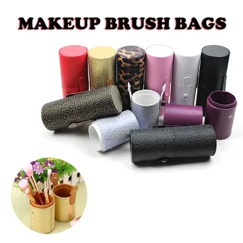 

New High Quality Portable Leather Makeup Tools Storage Tube Storage Bag Brush Holder Cup