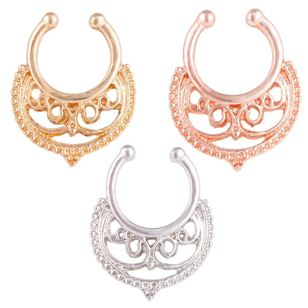 Nose rings piercing jewelry body jewelry 1PCS Stainless Steel Fake Nose Ring Clip On Septum Piercing Faux Hoop Indian Nose Ring Pircing Nariz Punk Body Piercing Jewelry